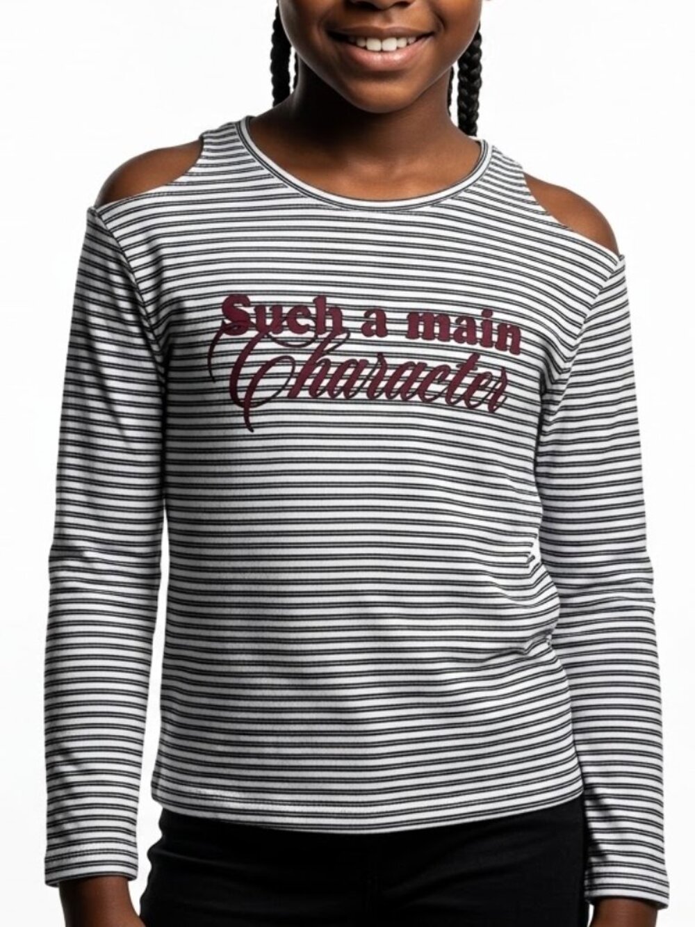 Zara Kids Cold Shoulder Striped Graphic Long Sleeve Top Main Character Y2K 11-12